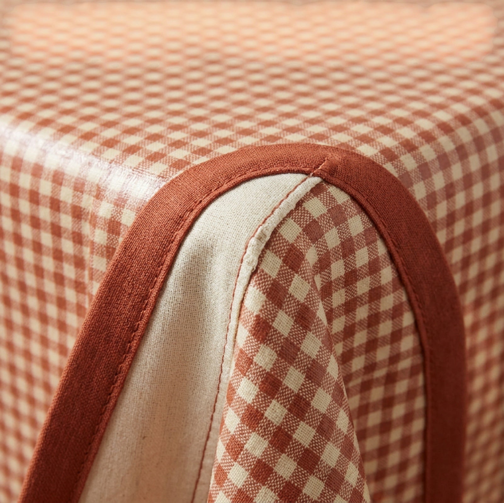 Covle Coated Cotton Square Tablecloth 140 cm Terracotta Check - Detail view
