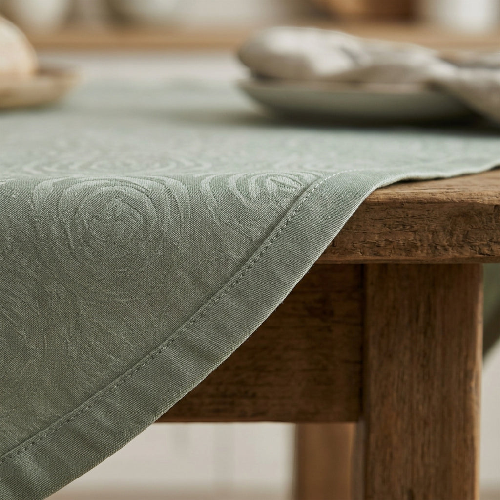 Covle Round Jacquard Tablecloth 180 cm Sage - Detail view
